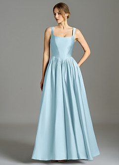 Azazie Verina Suknie dla druhen Linia A Pofałdowany Satyna elastyczna Do ziemi Sukienka image1