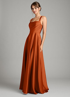 Azazie Shaude Bridesmaid Dresses Burnt Orange A-Line Pleated Stretch Satin Dress image5