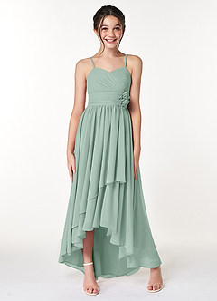 Azazie Catalina Junior Agave A-Line Ruched Chiffon Dress image4
