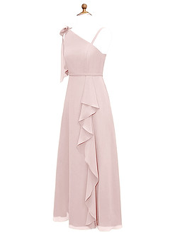 Azazie Aidy Junior Vestido Rosa Corado de Chiffon de Linha A com Arco image7