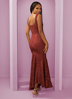 Barbie ♥ Azazie Bridesmaid Dresses Terracotta Sheath Side Slit Floral Burnout Dress image2