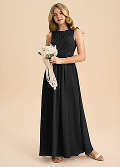 Azazie Skyla Junior Black A-Line Pleated Chiffon Dress image5