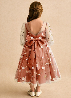 Azazie Elowen Flower Girl Dresses Burnt Orange A-Line Sweetheart Neckline Lace Dress image2