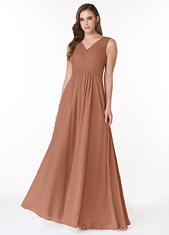 Azazie Flora Bridesmaid Dresses Bronzer A-Line Pleated Chiffon Dress image1