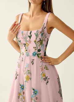 Saofire Blush Pink Multi Buntes, mit Blumen besticktes Ballkleid image5