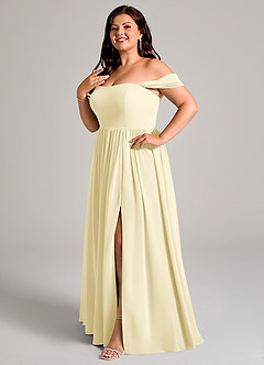 Azazie Calianna Bridesmaid Dresses Lemon Sorbet A-Line Off the Shoulder Chiffon Convertible Dress image10