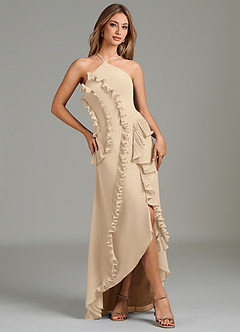 Azazie Yelena Bridesmaid Dresses Champagne A-Line Ruched Chiffon Dress image5