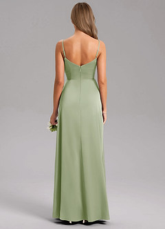 Azazie Azuree At-home Try On Dresses Dusty Sage A-Line Pleated Stretch Satin Dress image2