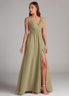 Azazie Tanicia Bridesmaid Dresses Moss Green A-Line Pleated Chiffon Dress image3