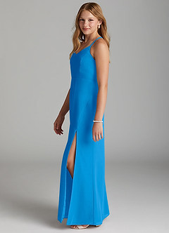 Azazie Becca Junior Vestido de Azul Grisaceo de Gasa de Corte Sirena image6