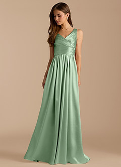 Azazie Keyla Bridesmaid Dresses Matcha A-Line Pleated Metallic Satin Dress image3