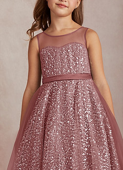 Azazie Siwa Sukienki dla dziewczynek sypiących kwiaty Linia A Zroszony Tiul Długość kostki Sukienka image4