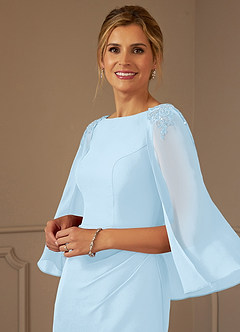 Azazie Carmela Mère de la mariée Robes Robe Fourreau en Mousseline de soie Dentelle Bleu Ciel image6