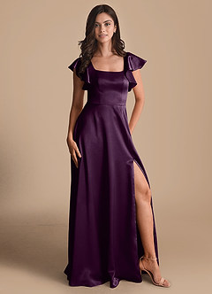 Azazie Bondi Bridesmaid Dresses Plum A-Line Bow Metallic Satin Dress image5