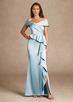 Azazie Dareia Mother of the Bride Dresses Sky Blue Mermaid Off the Shoulder Stretch Satin Dress image3