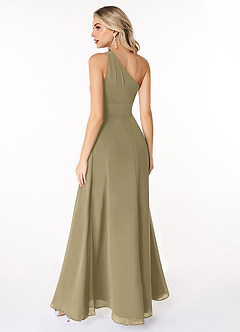 Azazie Dallas Vestidos de damas de honor Vestido de Musgo Verde de Gasa de Corte en A con Hombro unilateral image2