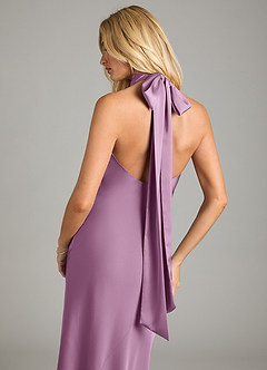 Azazie Velli Bridesmaid Dresses Wisteria Mermaid High Neck Stretch Satin Dress image2
