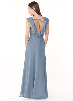 Azazie Yoko Abiti da Damigella Abito A-Line in Chiffon Increspato Blu Polveroso image2