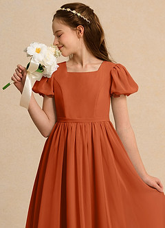 Azazie Lilia Girls Formal Flower Girl Dresses Burnt Orange A-Line with Sleeves Chiffon Dress image5