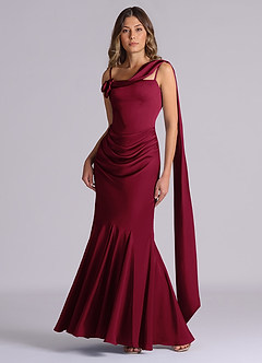 Azazie Inara Bridesmaid Dresses Burgundy Mermaid Pleated Stretch Satin Dress image4