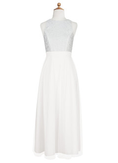 Azazie Albertine Junior White A-Line Lace Chiffon Dress image7