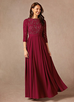 Azazie Lucianna Mother of the Bride Dresses Burgundy Taupe A-Line Lace Dress image3