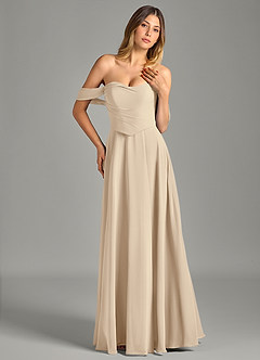 Azazie Chelsey Brautjungfernkleider Wandelbar A-Linie Schulterfrei Chiffon Kleid Champagner image4