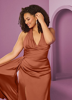 Barbie ♥ Azazie Bridesmaid Dresses Cedar Rose Mermaid Pleated Stretch Satin Dress image9