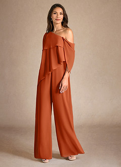Azazie Halima Mother of the Bride Dresses Burnt Orange Jumpsuit/Pantsuit Side Slit Chiffon Dress image2
