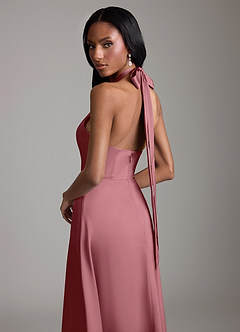 Azazie Tracie Bridesmaid Dresses Desert Rose A-Line Side Slit Stretch Satin Dress image6