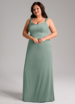 Azazie Denice Robes de demoiselle d'honneur Robe Fourreau en Satin extensible Plissée Sauge D'argent image2