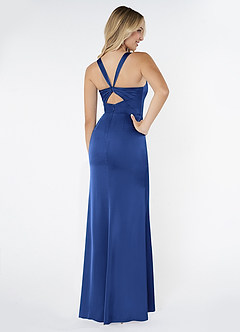 Azazie Mero Bridesmaid Dresses Royal Blue Sheath Pleated Stretch Satin Dress image3
