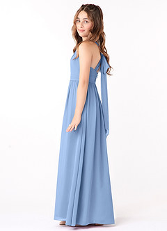 Azazie Jaylah Steel Blue A-Line Ruched Chiffon Dress image3