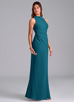 Azazie Evadne Bridesmaid Dresses Ink Blue A-Line Pleated Chiffon Dress image4