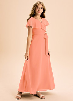 Azazie Lainey Junior A-Linie mit Taschen Chiffon Kleid Sonnenuntergang image1