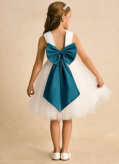 Azazie Dimple Blumenmädchenkleider Ballkleid Spitze Tüll Kleid Elfenbein Tintenblau image1