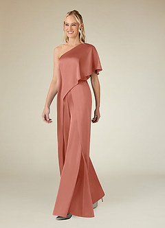 Azazie Hagretta Mother of the Bride Dresses Salmon Pink Jumpsuit/Pantsuit Stretch Satin Dress image4