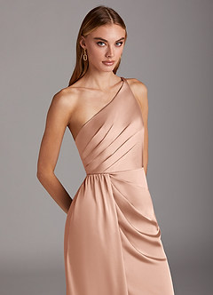 Azazie Mika Jurken voor bruidsmeisjes Jurk van Stretch Satijn met Kolom One-Shoulder Rosé Goud image7