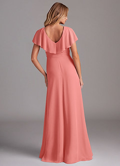 Azazie Lainey Bridesmaid Dresses Coral A-Line with Pockets Chiffon Dress image7