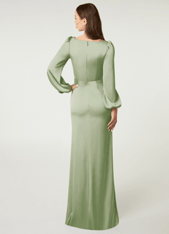 Azazie Mel Robes de demoiselle d'honneur Robe Fourreau en Satin extensible Manche longue Vert Sauge image2