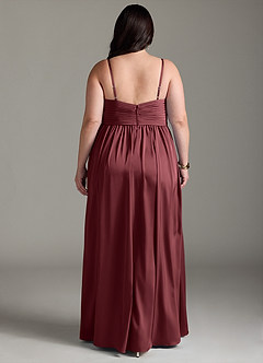 Azazie Alia Bridesmaid Dresses Merlot A-Line Pleated Stretch Satin Dress image9
