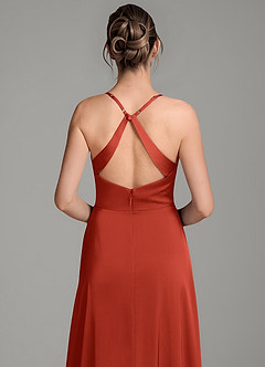 Azazie Frankie Bridesmaid Dresses Rust A-Line Pleated Stretch Satin Dress image7