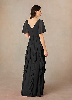 Azazie Watson Final Sale Black A-Line V-Neck Chiffon Dress image4