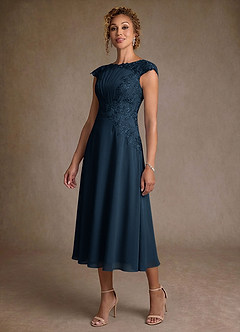 Azazie Crista Abiti per la Madre della Sposa Abito A-Line in Chiffon Pizzo Marino Scuro image4