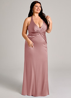 Azazie Valerie Jurken voor bruidsmeisjes Jurk van Stretch Satijn met Zeemeermin Geplooid Stoffige Roos image4