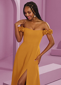 Barbie ♥ Azazie Bridesmaid Dresses Butterscotch A-Line Off the Shoulder Chiffon Convertible Dress image4