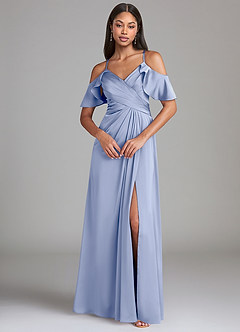 Azazie Dakota Essayer des robes à la maison Robe Trapèze en Satin extensible Épaule décolletée émeraude image3