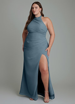 Azazie Jemma Vestidos de damas de honor Vestido Crepúsculo de Gasa de Corte Recto con Plisado image7