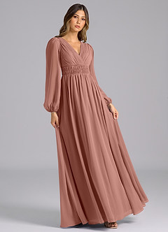 Azazie Palerma Robes de demoiselle d'honneur Robe Trapèze en Mousseline de soie Manche longue Rose De Cèdre image4
