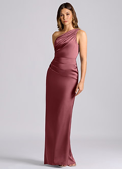 Azazie Akilah 신부 들러리 드레스 인어 한쪽 어깨 스트레치 새틴 바닥 길이 드레스 image6